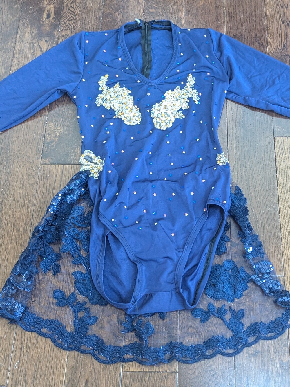 Navy Blue Dance Costume with Gold Appliqué